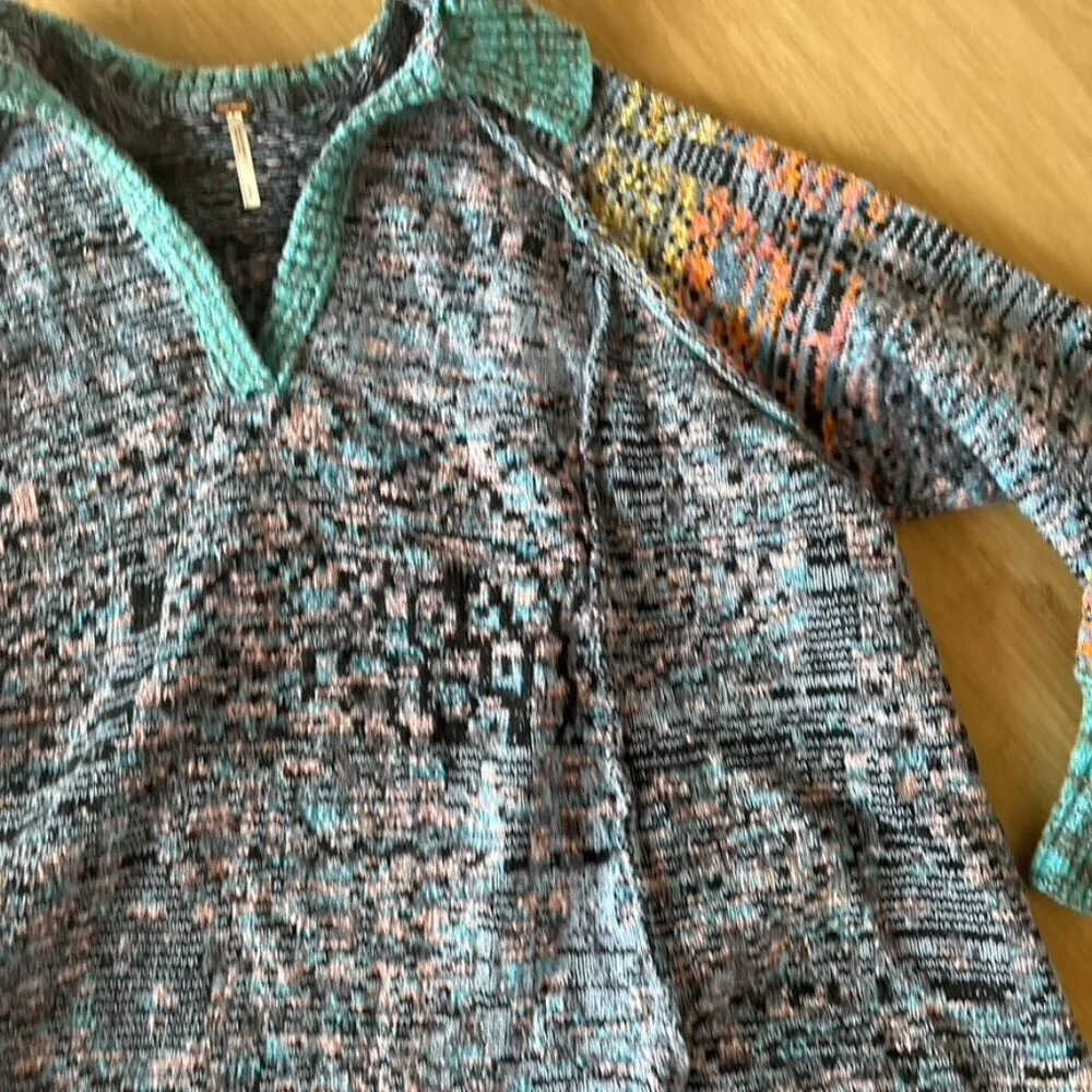 Free People Small Seasons of Sun Tunic Sweater Multi-Color Bohemian Collar Ombre